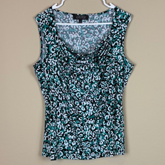 Kasper 2pc Green Blazer Jacket with Matching Pullover Sleeveless Floral Blouse - Picture 10 of 16